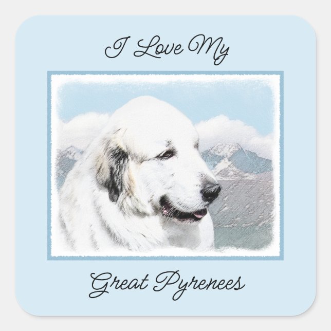 Great Pyrenees Painting - Original Dog Art Square Sticker (Front)