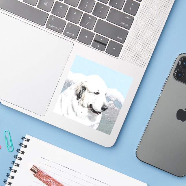 Great Pyrenees Painting - Original Dog Art Sticker (Laptop w/ iPhone)