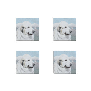 Great Pyrenees Painting - Original Dog Art Stone Magnet