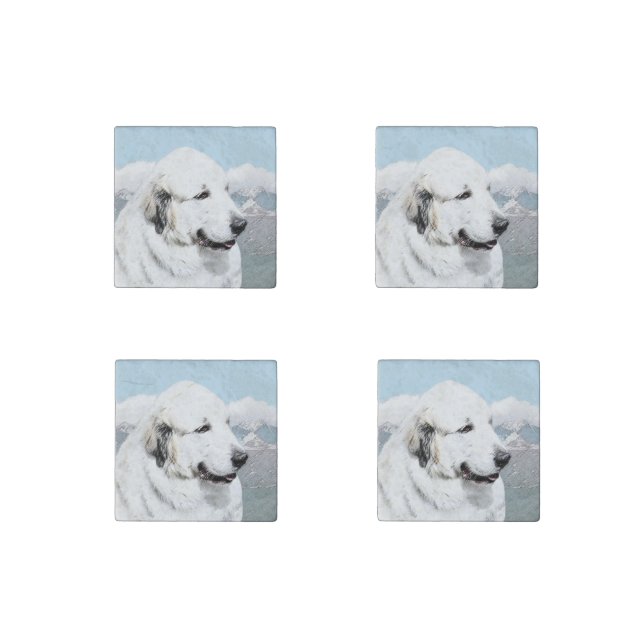 Great Pyrenees Painting - Original Dog Art Stone Magnet (Front)