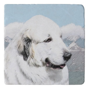 Great Pyrenees Painting - Original Dog Art Trivet