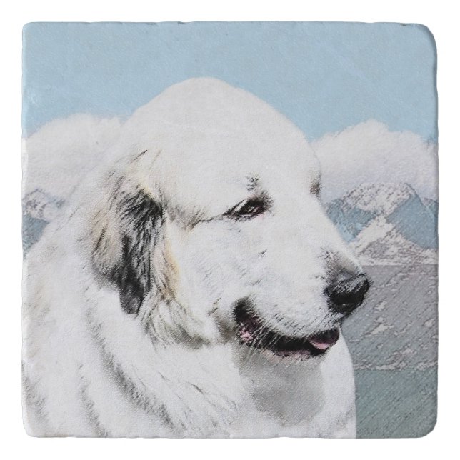 Great Pyrenees Painting - Original Dog Art Trivet (Front)