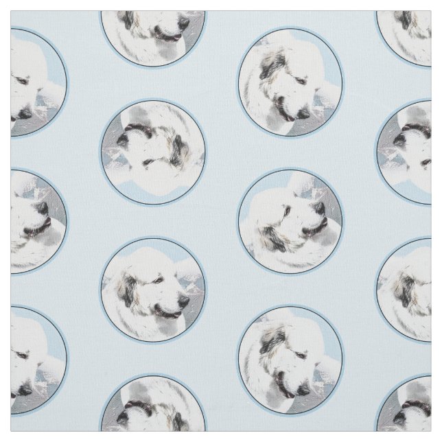 Great Pyrenees Painting White Original Pet Dog Art Fabric (Swatch)