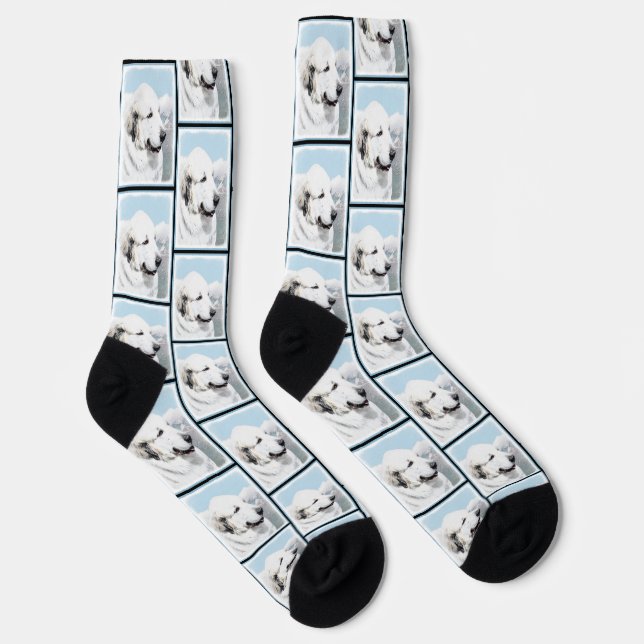Great Pyrenees Painting White Original Pet Dog Art Socks (Right)