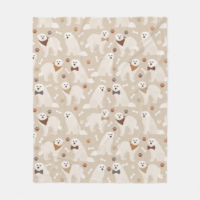 Great Pyrenees Paws and Bones Fleece Blanket (Front)