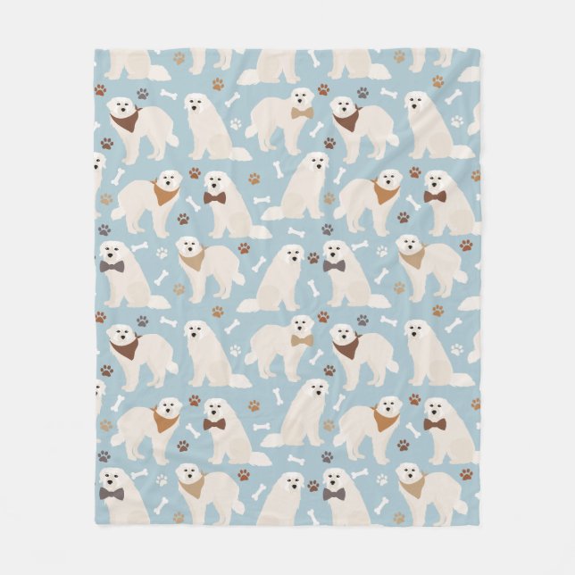 Great Pyrenees Paws and Bones Fleece Blanket (Front)