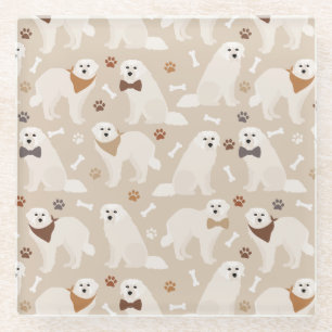 Great Pyrenees Paws and Bones Glass Coaster