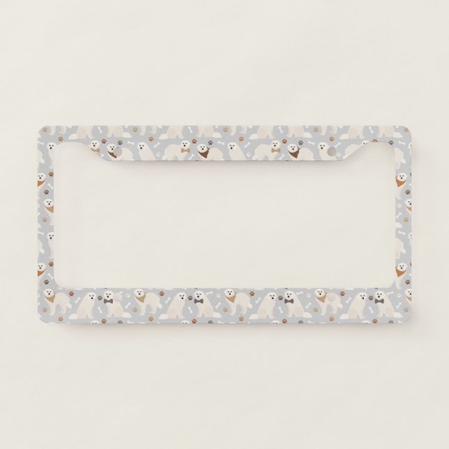 Great Pyrenees Paws and Bones License Plate Frame (Front)