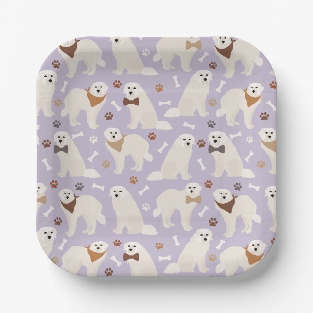 Great Pyrenees Paws and Bones Paper Plates (Front)