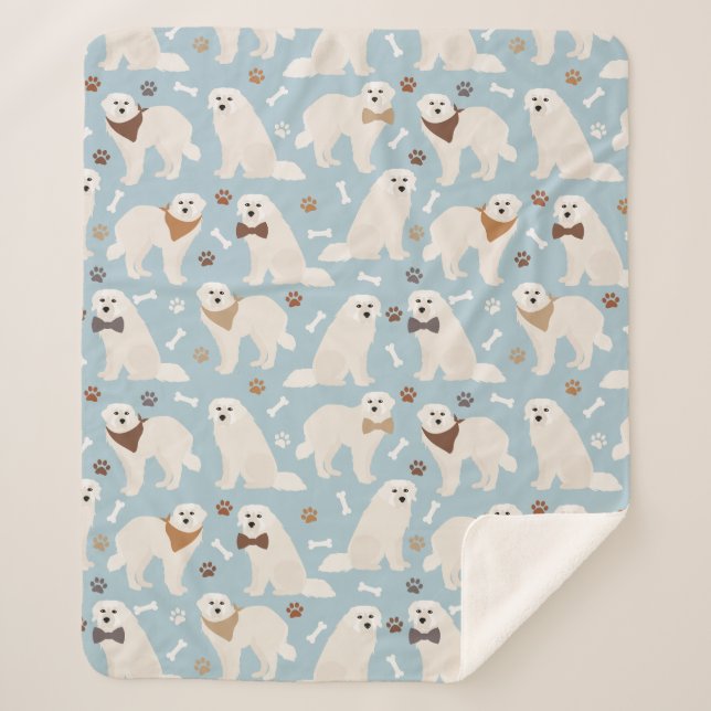 Great Pyrenees Paws and Bones Sherpa Blanket (Front)