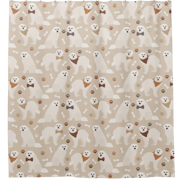 Great Pyrenees Paws and Bones Shower Curtain (Front)