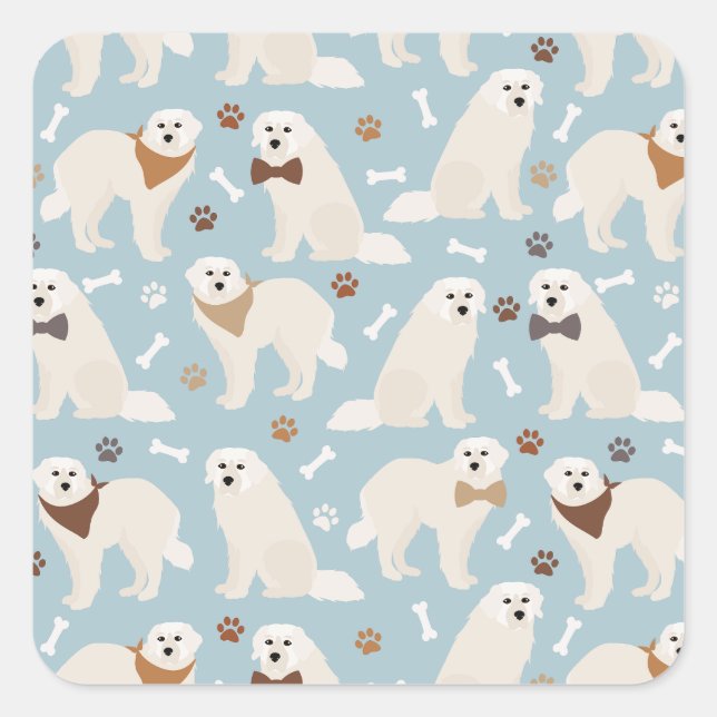 Great Pyrenees Paws and Bones Square Sticker (Front)