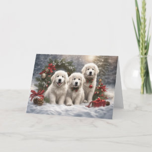 Great Pyrenees Puppies 2 Winter Xmas Scene Card