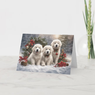 Great Pyrenees Puppies 2 Winter Xmas  Scene Card