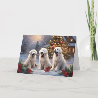 Great Pyrenees Puppies 4 Winter Xmas Scene Card