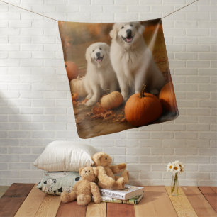 Great Pyrenees Puppy Autumn Delight Pumpkin Baby Blanket