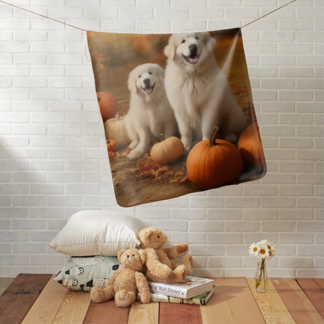 Great Pyrenees Puppy Autumn Delight Pumpkin  Baby Blanket (In Situ)