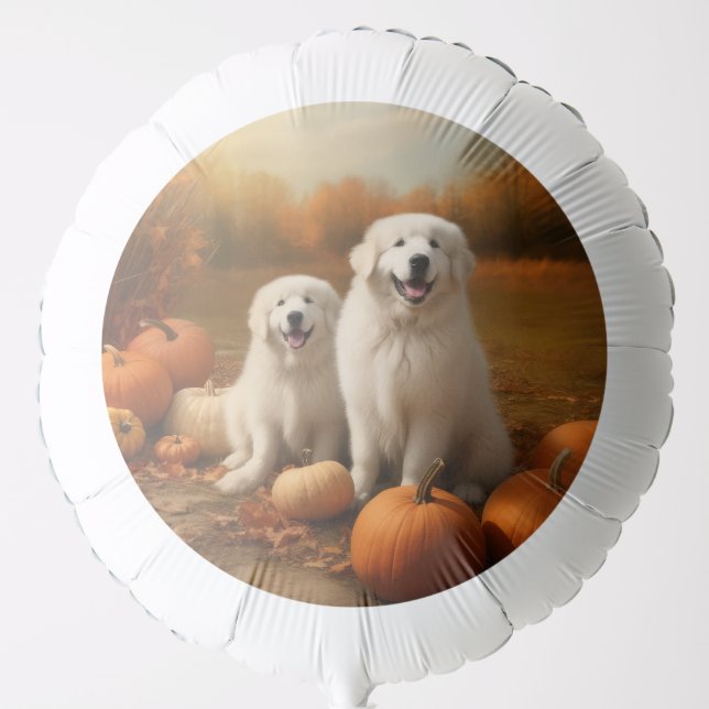 Great Pyrenees Puppy Autumn Delight Pumpkin  Balloon (Front)
