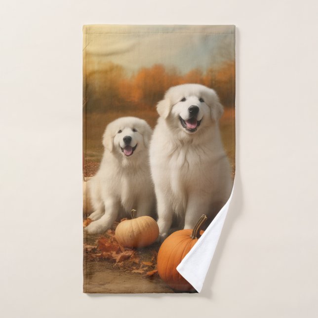 Great Pyrenees Puppy Autumn Delight Pumpkin  Bath Towel Set (Hand Towel)