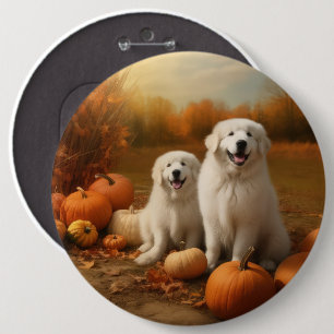 Great Pyrenees Puppy Autumn Delight Pumpkin Button