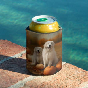 Great Pyrenees Puppy Autumn Delight Pumpkin Can Cooler