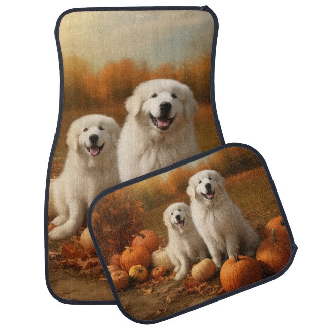 Great Pyrenees Puppy Autumn Delight Pumpkin  Car Floor Mat (Set)