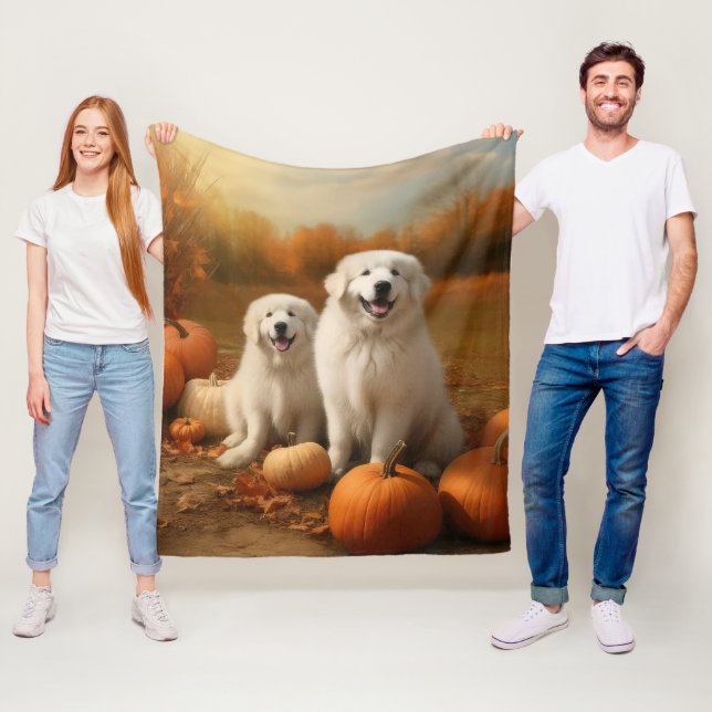 Great Pyrenees Puppy Autumn Delight Pumpkin  Fleece Blanket (In Situ)
