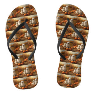 Great Pyrenees Puppy Autumn Delight Pumpkin Flip Flops