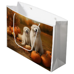 Great Pyrenees Puppy Autumn Delight Pumpkin Large Gift Bag