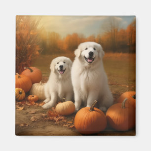 Great Pyrenees Puppy Autumn Delight Pumpkin Magnet