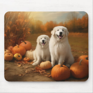 Great Pyrenees Puppy Autumn Delight Pumpkin Mouse Pad