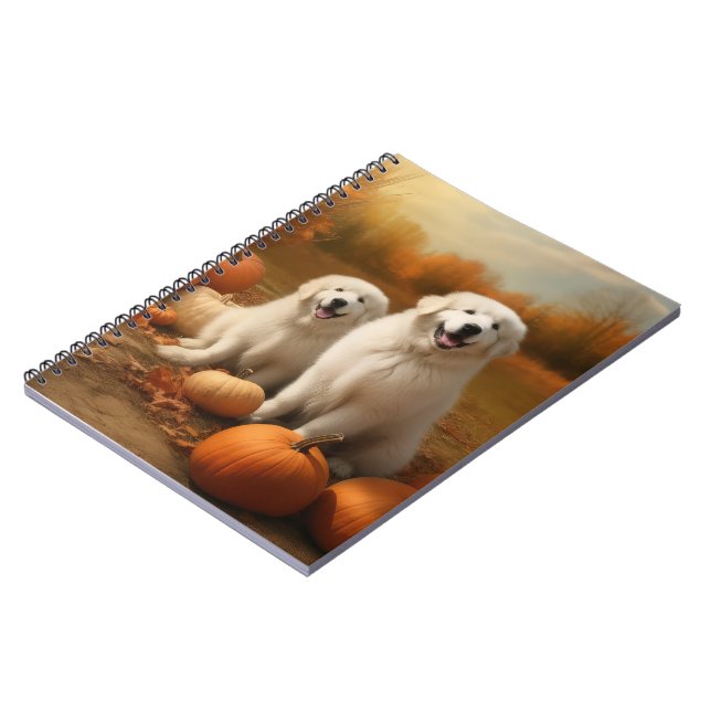 Great Pyrenees Puppy Autumn Delight Pumpkin  Notebook (Left Side)