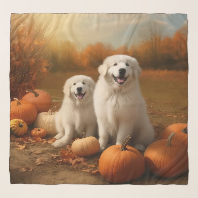 Great Pyrenees Puppy Autumn Delight Pumpkin  Scarf (Front)