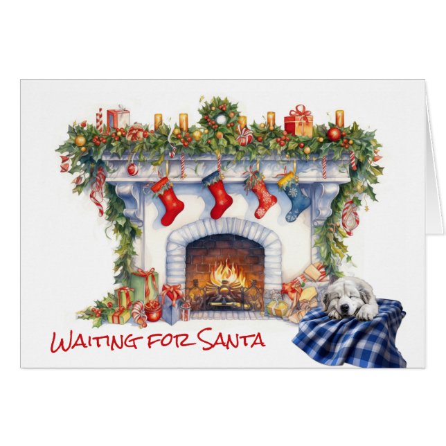 Great Pyrenees Puppy Fireplace Wait for Santa (Front Horizontal)