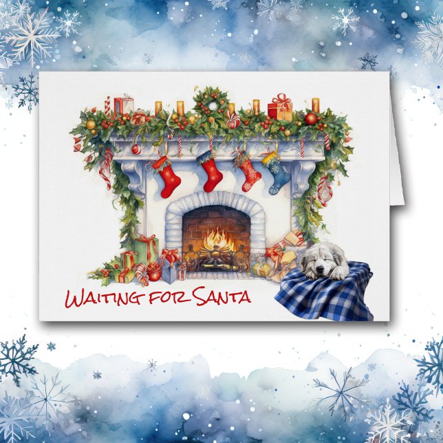 Great Pyrenees Puppy Fireplace Wait for Santa Cards (Creator Uploaded)