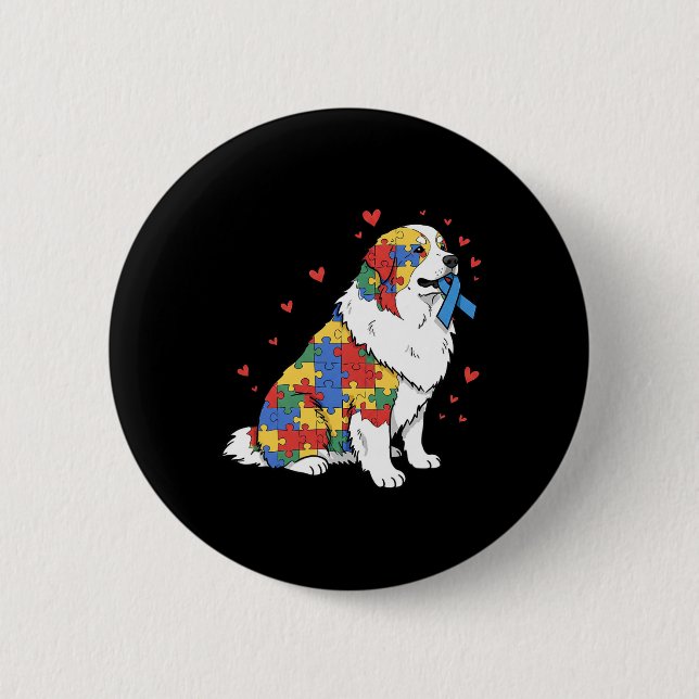Great Pyrenees Puzzle Autism Awareness Autistic Wo Button (Front)