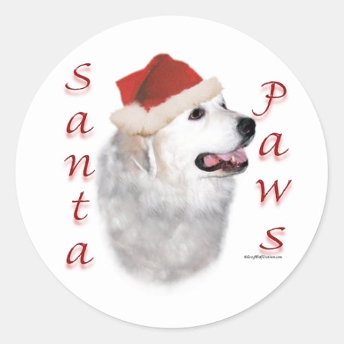 Great Pyrenees Santa Paws Classic Round Sticker