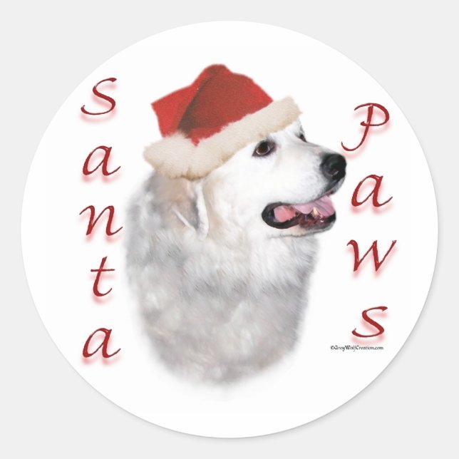Great Pyrenees Santa Paws Classic Round Sticker (Front)