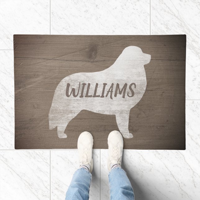 Great Pyrenees Silhouette Rustic Personalized Doormat (Indoor)
