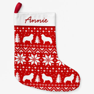 Great Pyrenees Silhouettes Pattern Red and White Small Christmas Stocking
