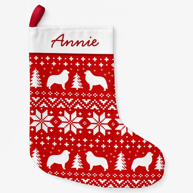 Great Pyrenees Silhouettes Pattern Red and White Small Christmas Stocking (Front)