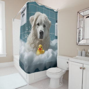 Great Pyrenees Sloppy Sleepy Cute Funny Shower Curtain