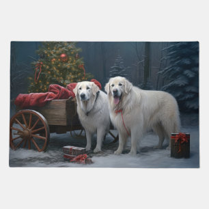 Great Pyrenees Snowy Sleigh Christmas Decor Doormat
