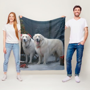 Great Pyrenees Snowy Sleigh Christmas Decor Fleece Blanket