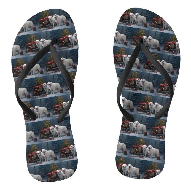 Great Pyrenees Snowy Sleigh Christmas Decor Flip Flops (Footbed)