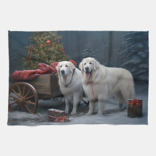 Great Pyrenees Snowy Sleigh Christmas Decor Kitchen Towel