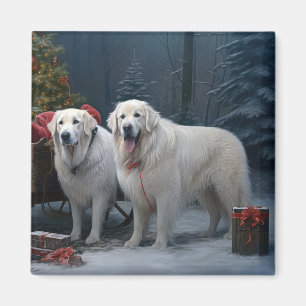 Great Pyrenees Snowy Sleigh Christmas Decor Magnet