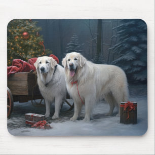 Great Pyrenees Snowy Sleigh Christmas Decor Mouse Pad