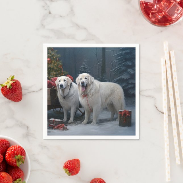 Great Pyrenees Snowy Sleigh Christmas Decor Napkins (Insitu)