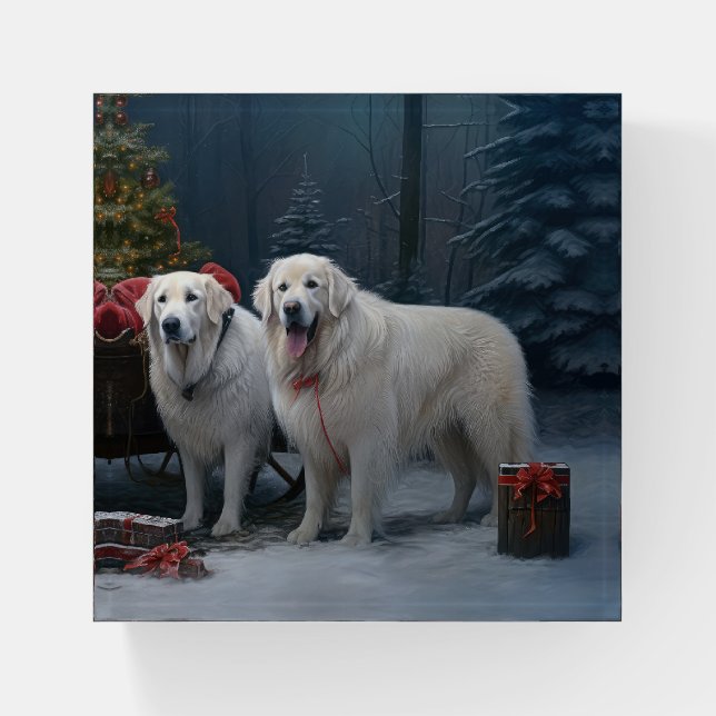 Great Pyrenees Snowy Sleigh Christmas Decor Paperweight (Front)